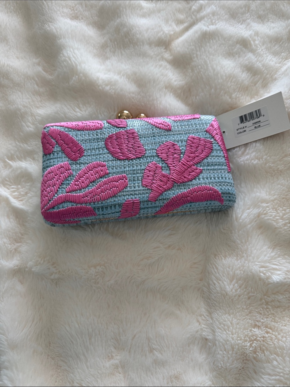 Pink & Light Blue Embroidered Clutch - Picture 6 of 6